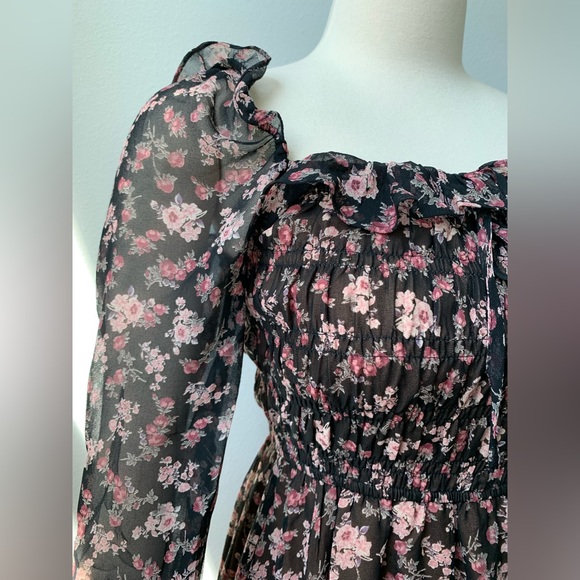 Floral Shirred Long Sleeve Mini Dress - Picture 7 of 8